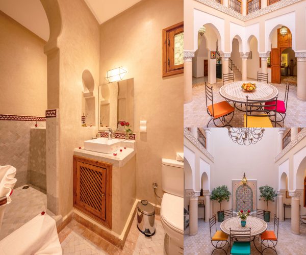 Patio interior de Dar Azal, riad tradicional en la medina de Marrakech con decoración marroquí auténtica